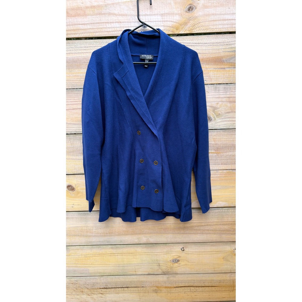 Attitudes by Renee Royal Blue Double Breasted Knit Cardigan Blazer Plus 1X
